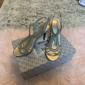 Silver Strappy Rhinestone Heels Size 8 Marinelli
